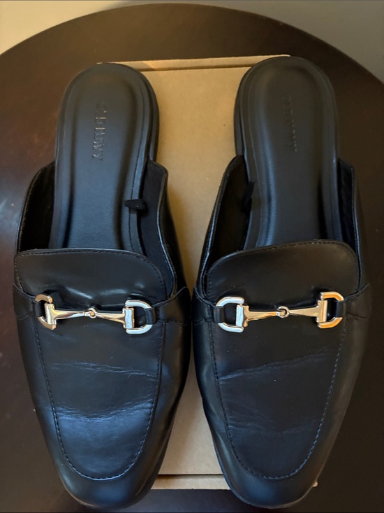 Old Navy Shoes - NWOT Women's Old Navy Black Leather Slip-On Mules with Gold Buckle - Size 8